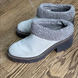 Caslon Gray Suede Mules with Shearling Trim